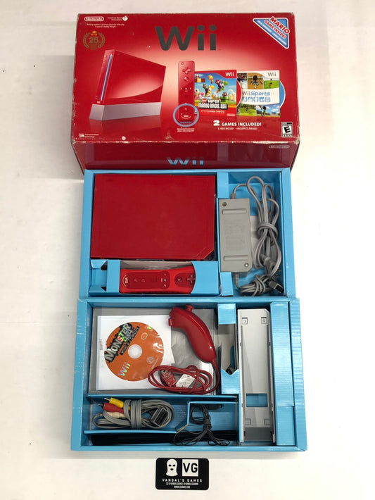 Wii - Console 25th Anniversary Red Mario & Wii Sports Bundle NO GAMES #2812