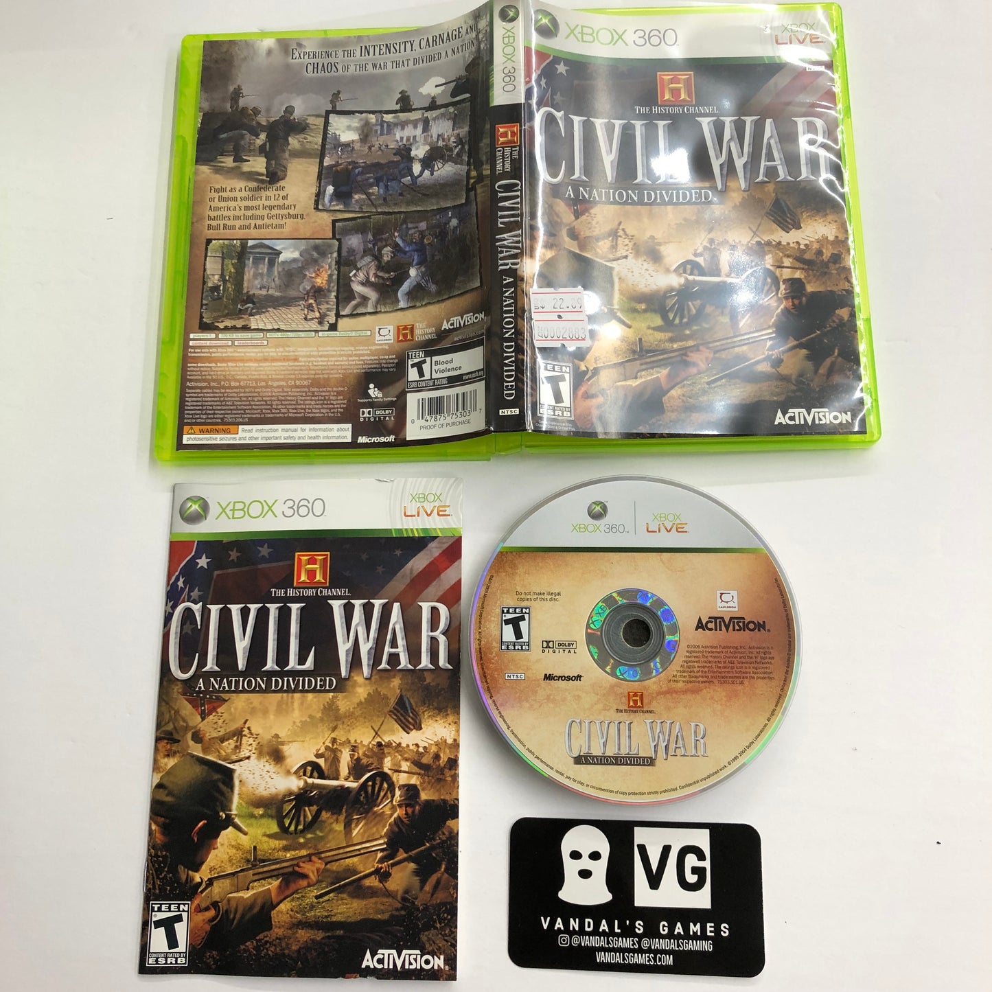 Xbox 360 - History Channel Civil War a Nation divided Microsoft Complete #2883