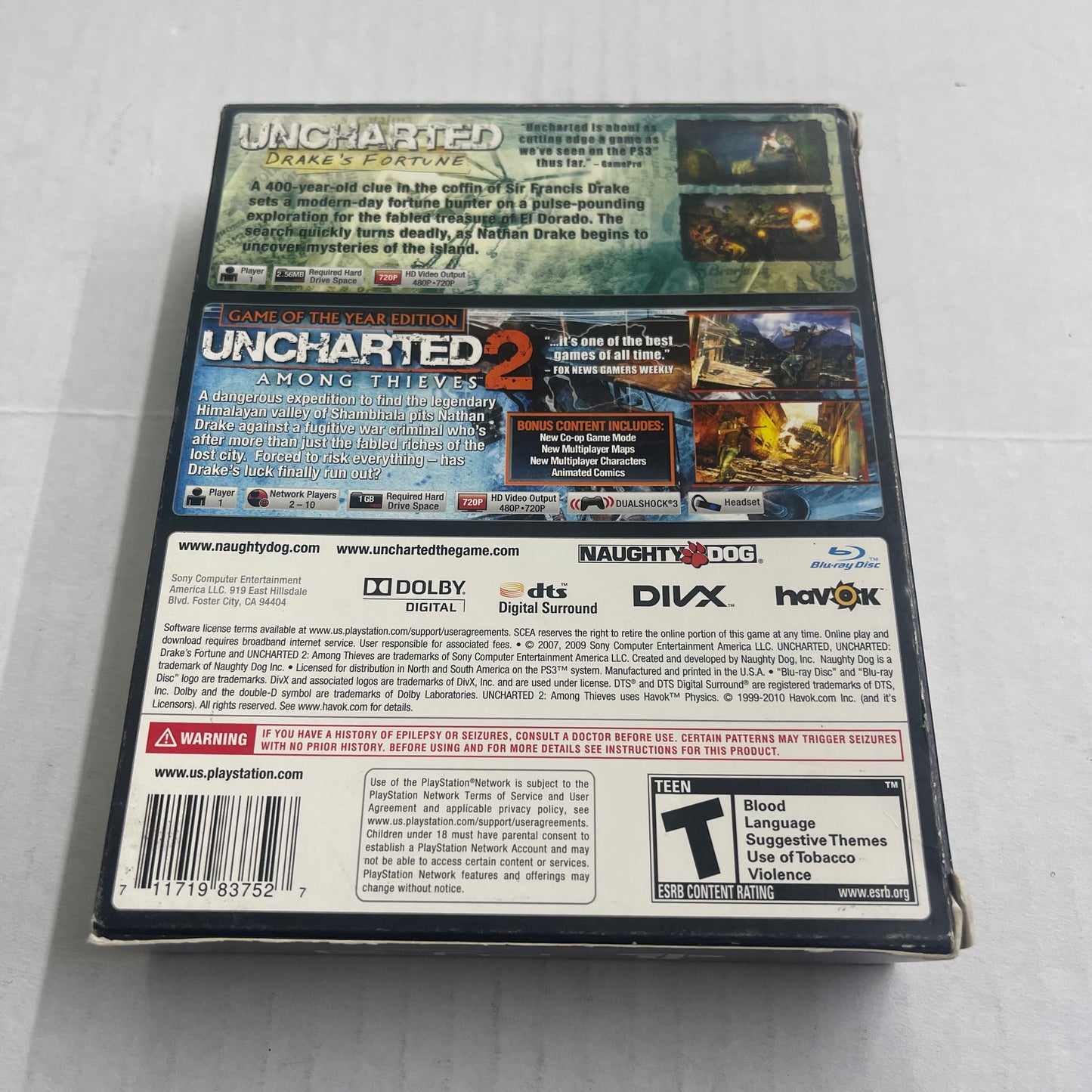 Ps3 - Uncharted Dual Pack Sony PlayStation 3 Complete #2893