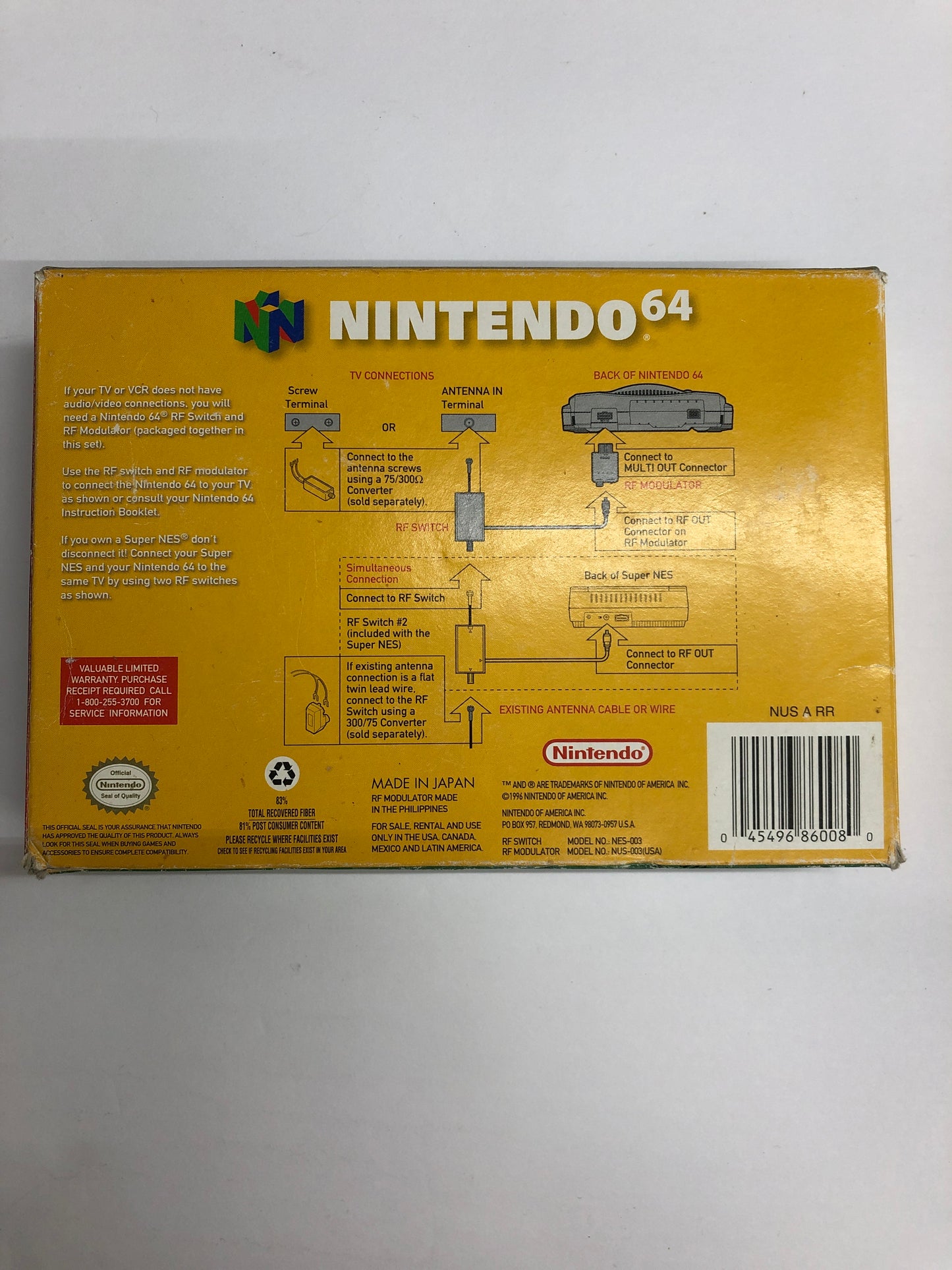 N64 - RF Switch / RF Modulator Adapter Nintendo 64 Box Untested #2863