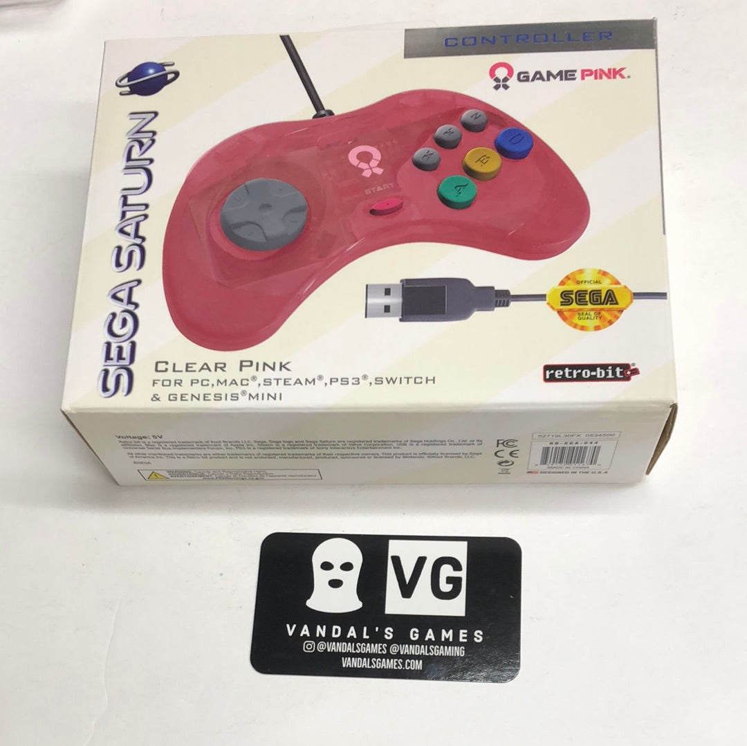 PC - Sega Saturn Style Retro-Bit USB Game Controller Clear Pink Limited Run Games #111