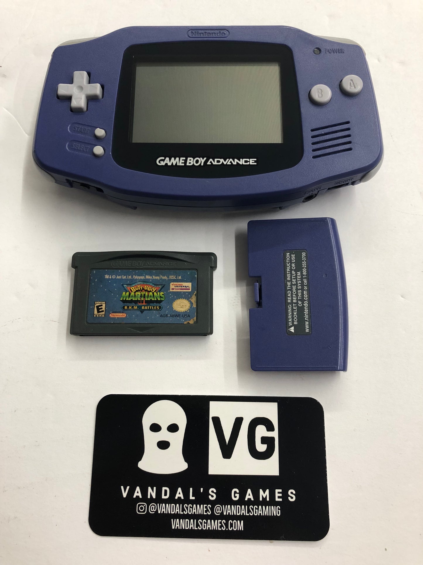 GBA - Console Indigo Nintendo Gameboy Advance W/ Battery Cover Tested #2886