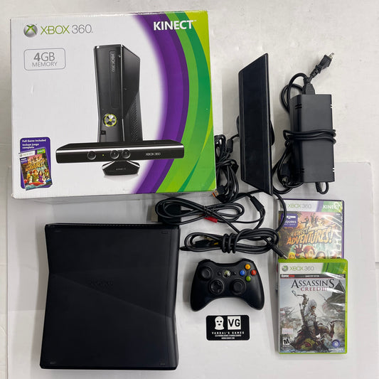 Xbox 360 - Slim 4gb Console Kinect Adventures Bundle Almost Complete Tested #2895