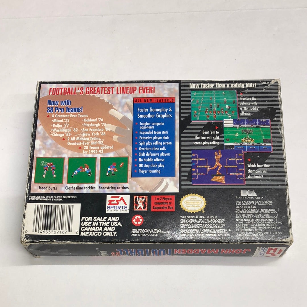 Snes - John Madden Football 93 Super Nintendo Complete #2696
