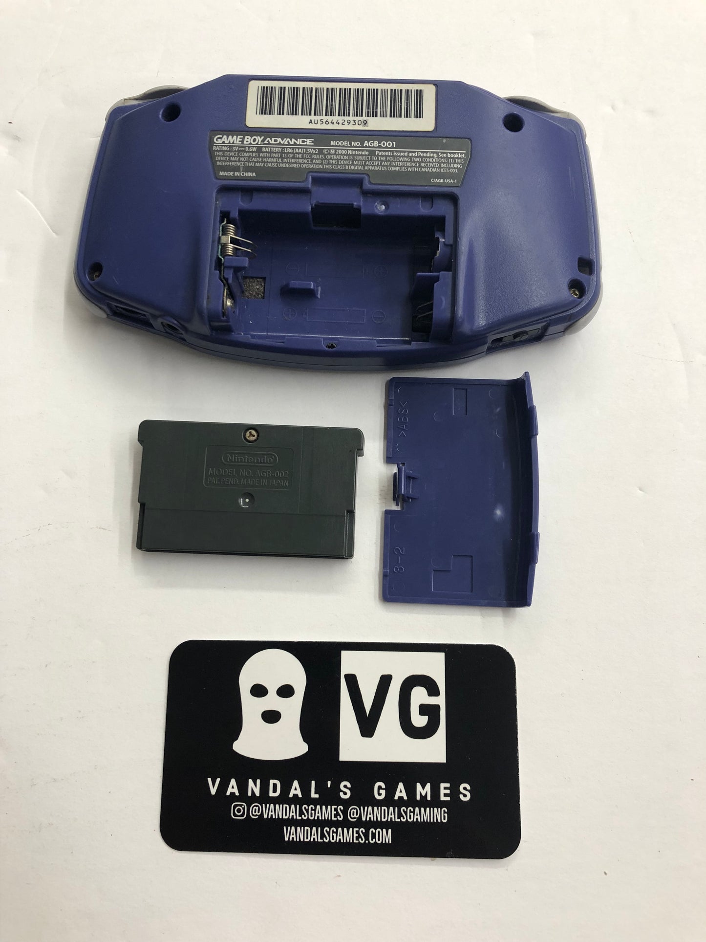 GBA - Console Indigo Nintendo Gameboy Advance W/ Battery Cover Tested #2886