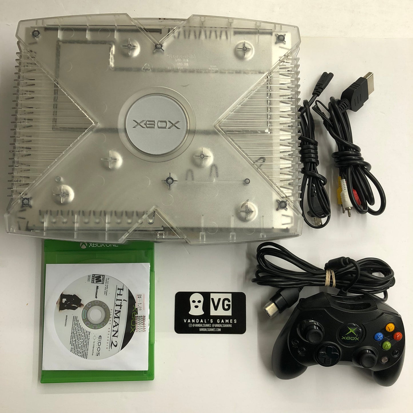 Xbox - Console Crystal Clear Original Microsoft Xbox W/ Cables & Game #2880