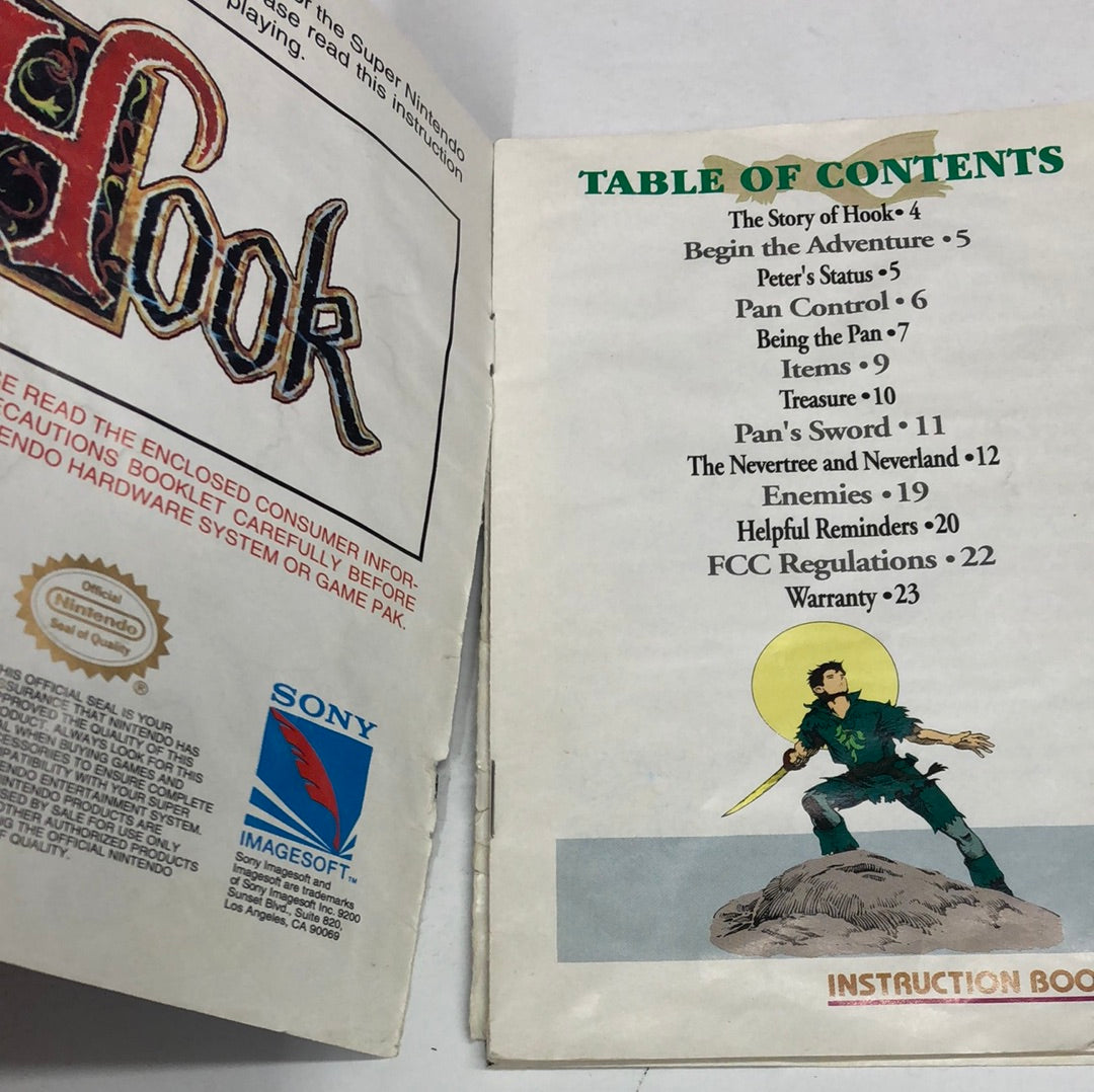 Snes - Hook Super Nintendo Manual Booklet Only No Game #1930