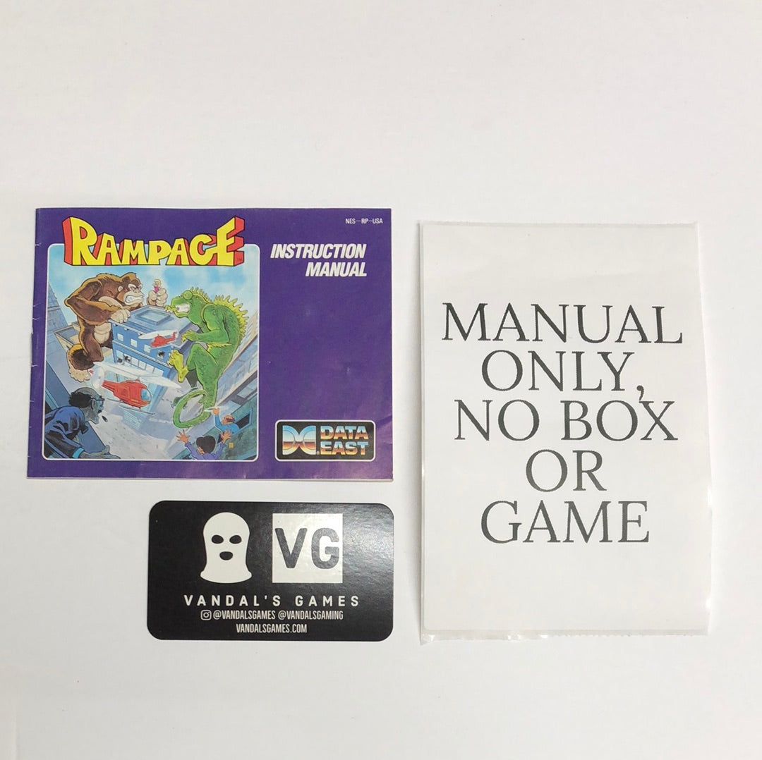 Nes - Rampage Nintendo Booklet Manual Only No Game or Box #1996