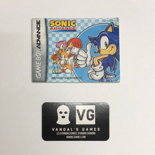 GBA - Sonic Advance Nintendo Gameboy Advance Manual Booklet Only #1983