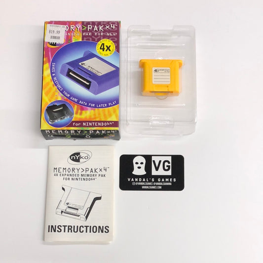 N64 - NYCO Yellow Memory Card Pak x4 Nintendo 64 Complete Tested #1075