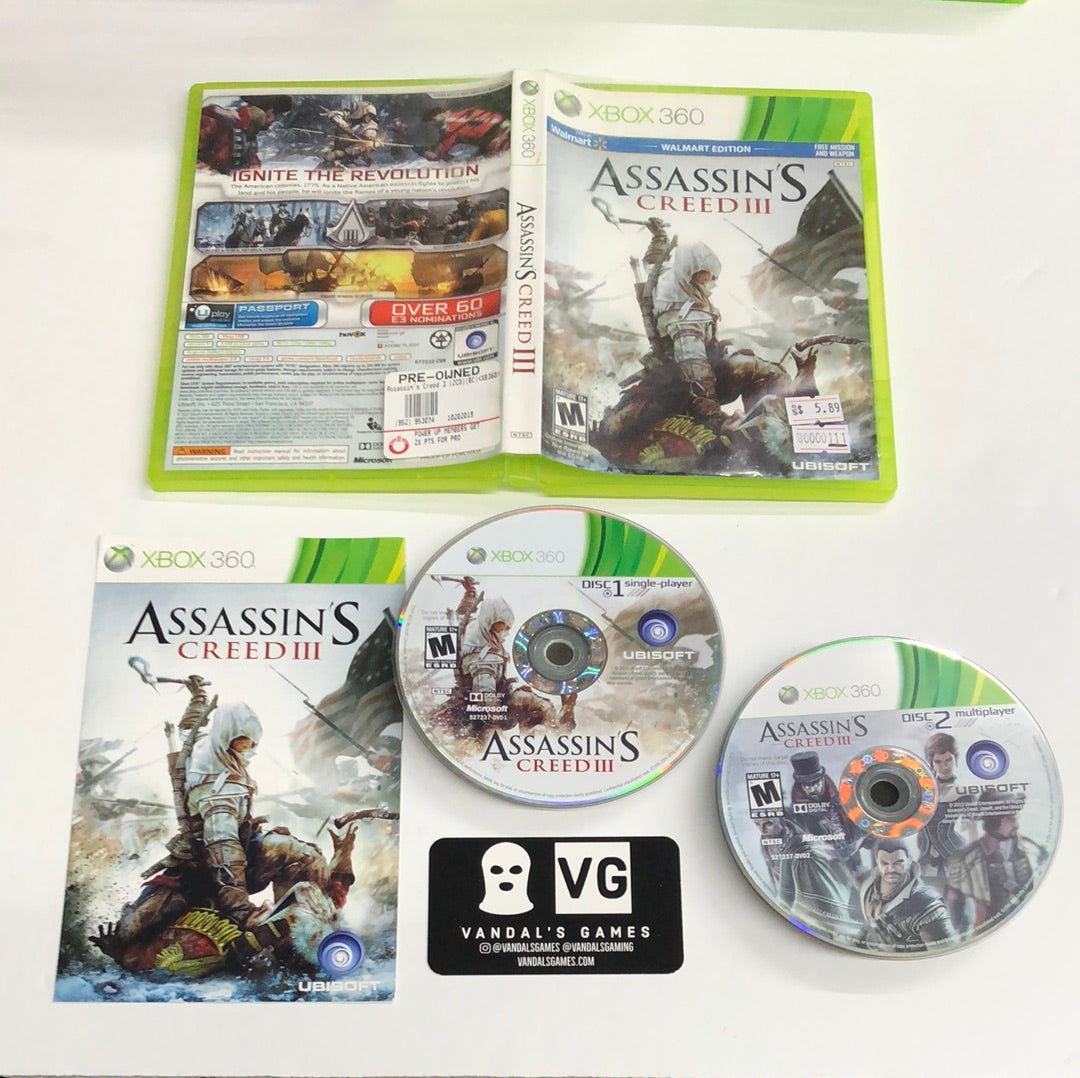 Xbox 360 - Assassin's Creed 3 III Walmart Case Microsoft Xbox 360 Complete #111