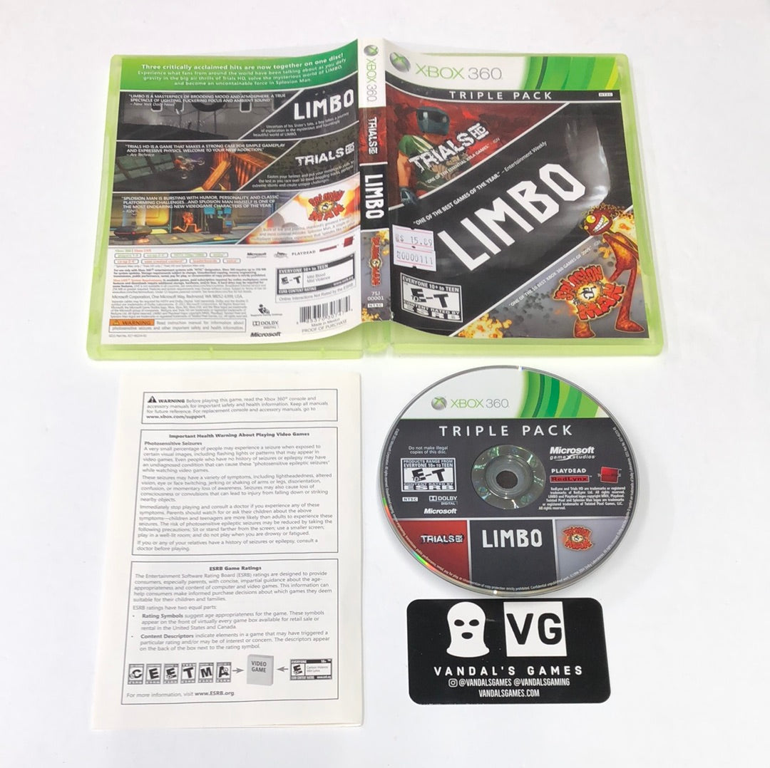 Xbox 360 - Triple Pack Trials HD / Limbo / Splosion Man Microsoft Complete #111